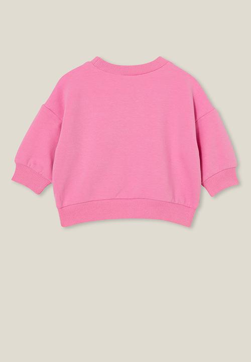 Cotton On - Alma drop shoulder sweater lcn - lcn mat pink gerbera/barbie glitter b