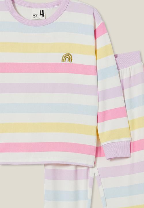 Cotton On - Serena long sleeve pyjama set - multi/bold rainbow stripe