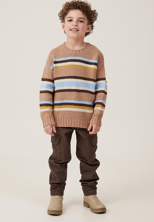 Cotton On - Blake knit crew - taupy brown/stripe