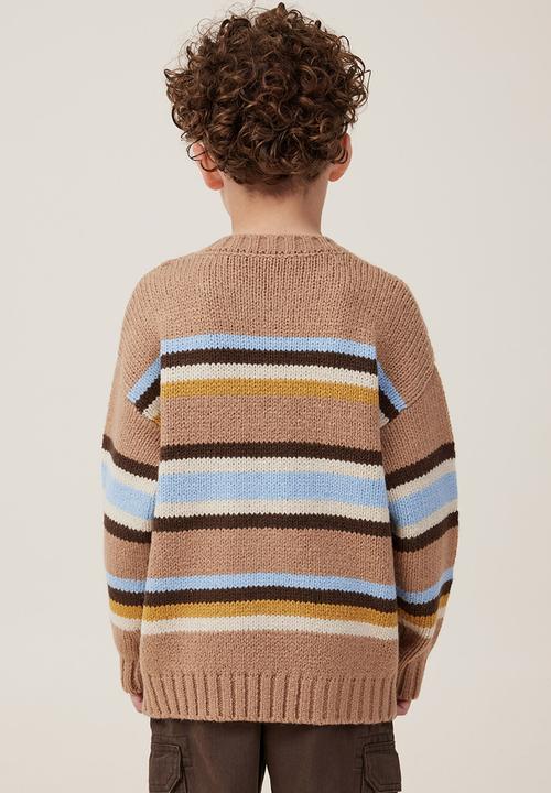 Cotton On - Blake knit crew - taupy brown/stripe