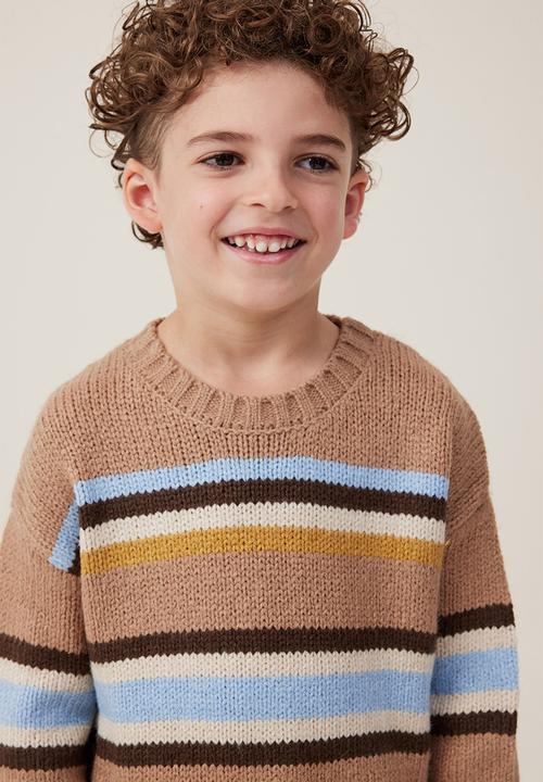 Cotton On - Blake knit crew - taupy brown/stripe