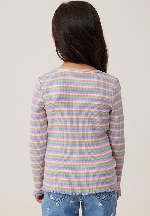 Cotton On - Jade crew - retro rainbow stripe rib