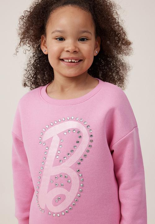 Cotton On - License dusty fleece crew neck - lcn mat barbie b/pink gerbera