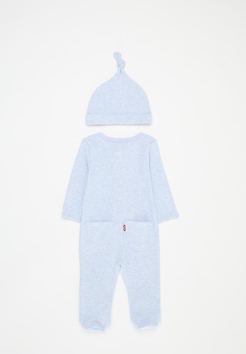 Levi’s® - Lvn footed coverall & hat set - lt mist heather