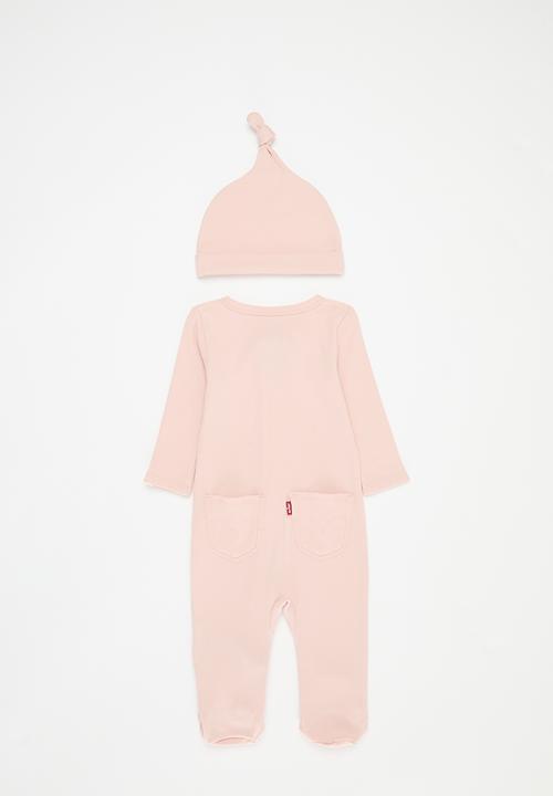 Levi’s® - Lvn footed coverall & hat set - peachskin