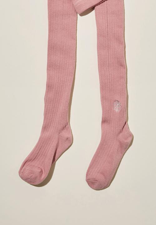 Cotton On - Solid tights - zephyr solid rib/flower emb