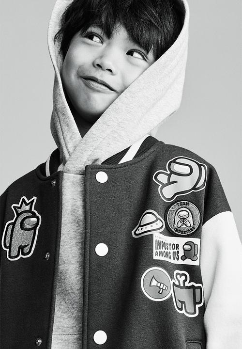 H&M - Oversized printed baseball jacket - dark grey/among us