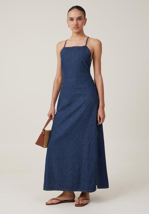 tate denim maxi dress Talissa A-Line Maxi Denim Dress Blue