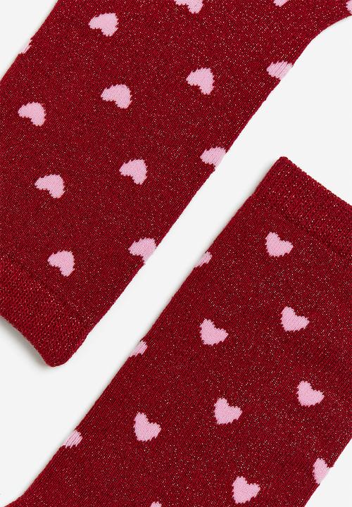 H&M - Socks - dark red hearts