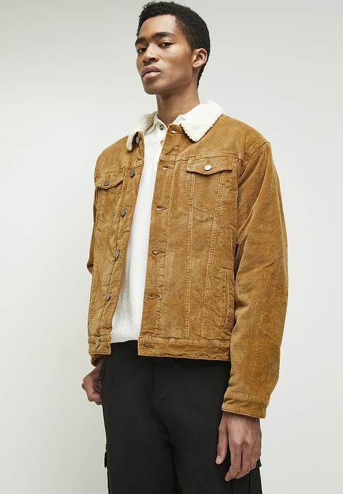 Sherpa lined corduroy trucker jacket - camel