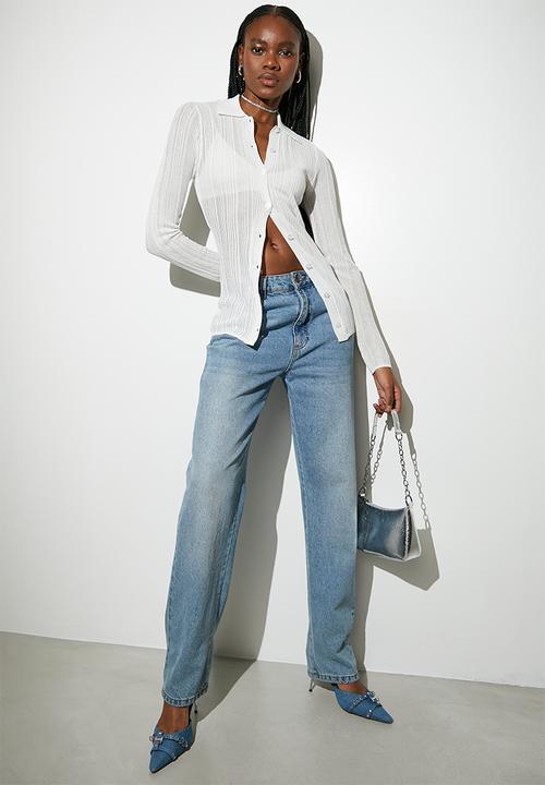 VELVET - Button down rib - ecru