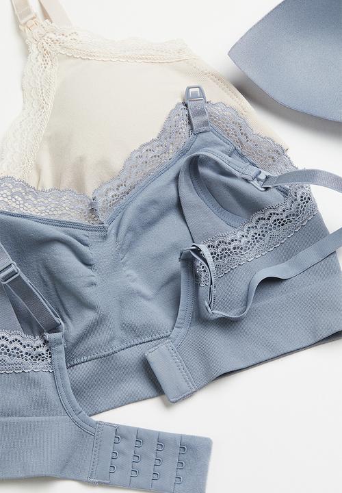 H&M - Mama 2-pack padded nursing bras - light beige light blue