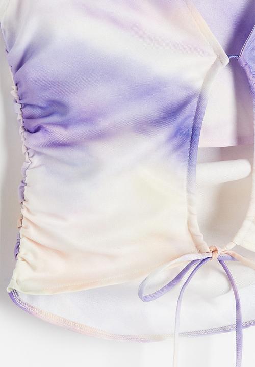 H&M - Open-backed gathered top - light purple patterned
