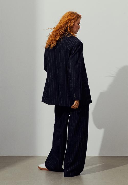 H&M - Double-breasted blazer - navy blue pinstriped