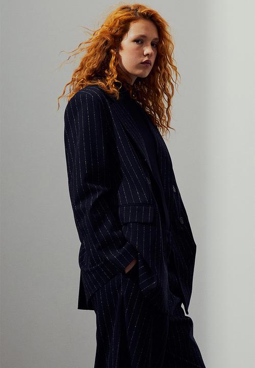 H&M - Double-breasted blazer - navy blue pinstriped