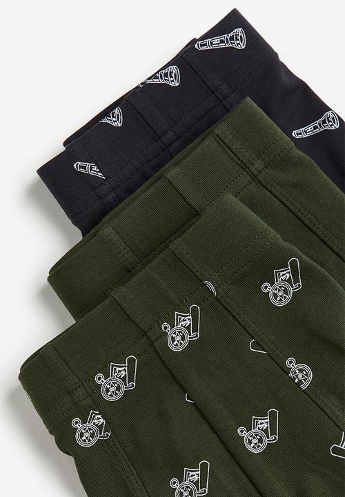 H&M - 3-Pack short cotton trunks - black & khaki green