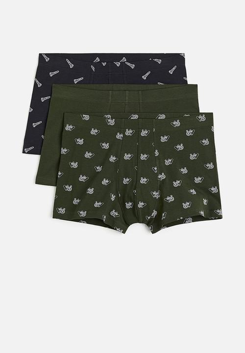 H&M - 3-Pack short cotton trunks - black & khaki green