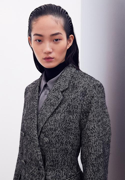 H&M - Double-breasted blazer - black/herringbone-patterned