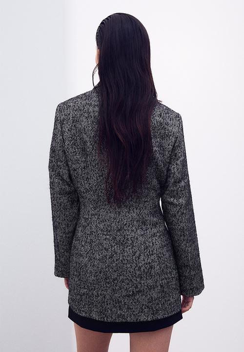 H&M - Double-breasted blazer - black/herringbone-patterned