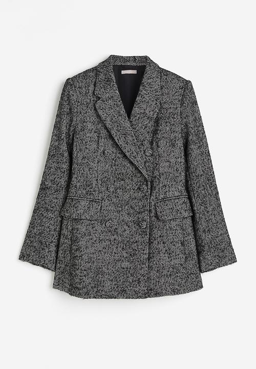 H&M - Double-breasted blazer - black/herringbone-patterned