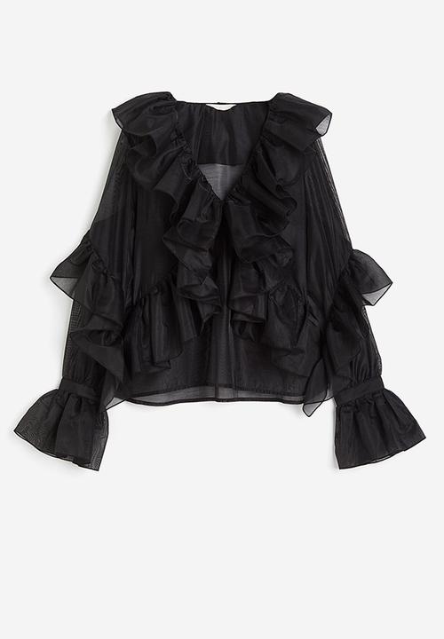 H&M - Flounce-trimmed blouse - black
