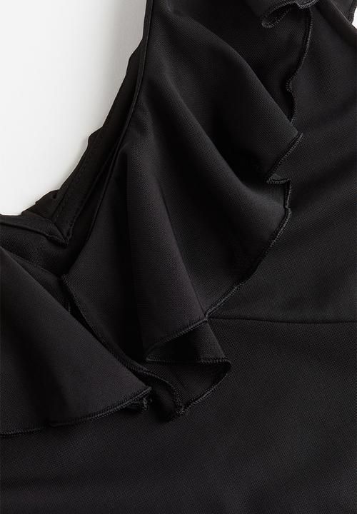 H&M - Flounce-trimmed mesh dress - black