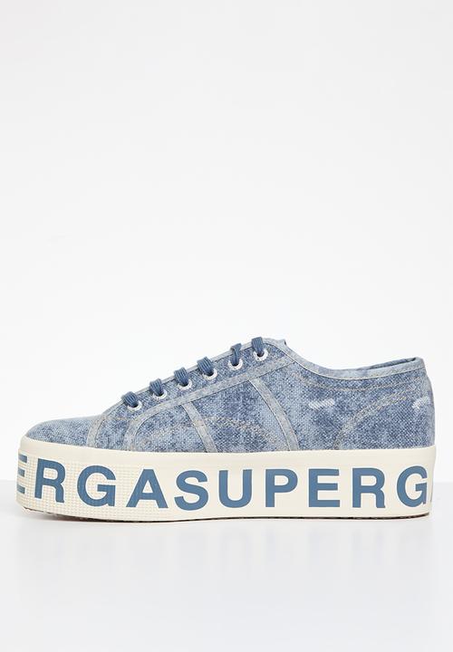 SUPERGA - 2790 Destroyed denim 2790 cotlettering denim platform - a6b blue dusty