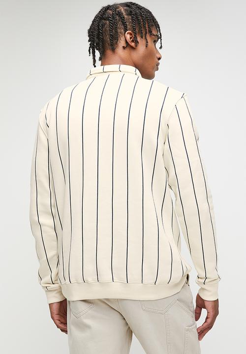 STYLE REPUBLIC - Long Sleeve Ruby Stripe  Johnny Collar tee - Ecru/Navy