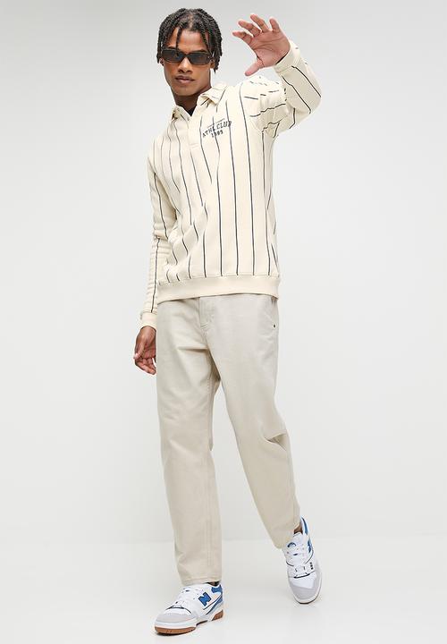 STYLE REPUBLIC - Long Sleeve Ruby Stripe  Johnny Collar tee - Ecru/Navy