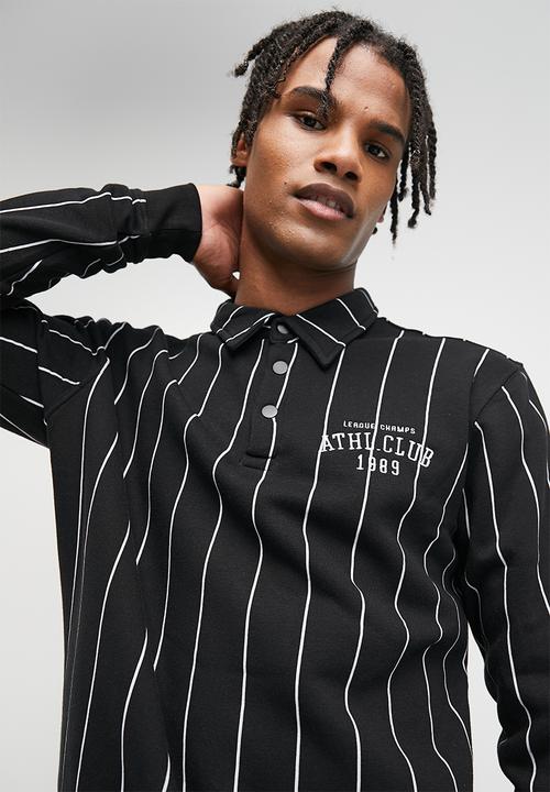 STYLE REPUBLIC - Long Sleeve  Ruby Stripe  Johnny Collar tee - Black & White