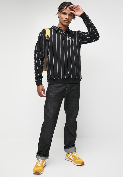 STYLE REPUBLIC - Long Sleeve  Ruby Stripe  Johnny Collar tee - Black & White