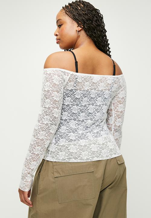 Cotton On - Plus Shae Lace Off The Shoulder Long Sleeve - Cream