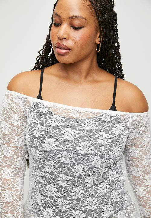 Cotton On - Plus Shae Lace Off The Shoulder Long Sleeve - Cream