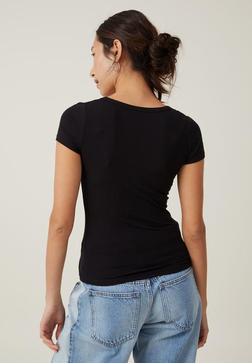 Cotton On - Staple Rib Scoop Neck Short Sleeve Top - Black 