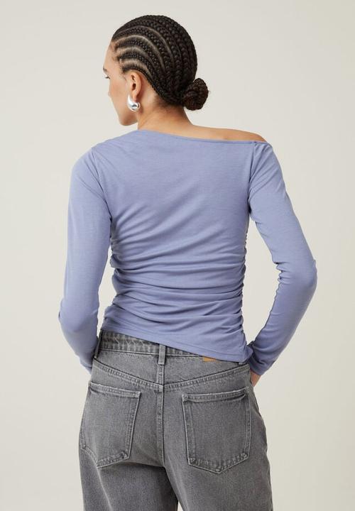 Cotton On - Gabby Off The Shoulder Long Sleeve Top - Elemental Blue