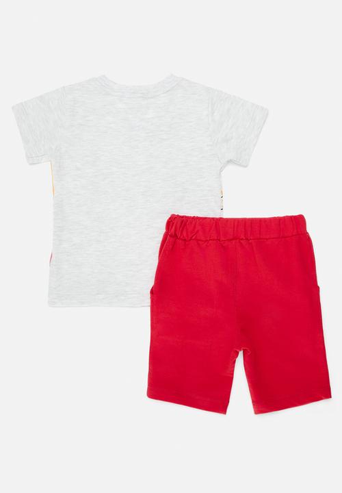 Pop Candy - Tee & shorts  set - red & grey 