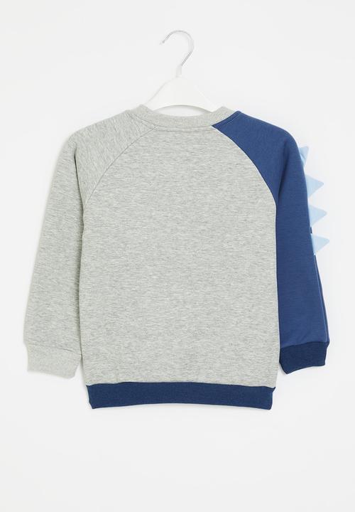 Pop Candy - Colour block sweat top - blue & grey