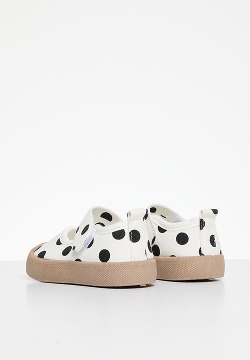 Pop Candy - Polka dot adjustable fastener strap sneakers - black /white