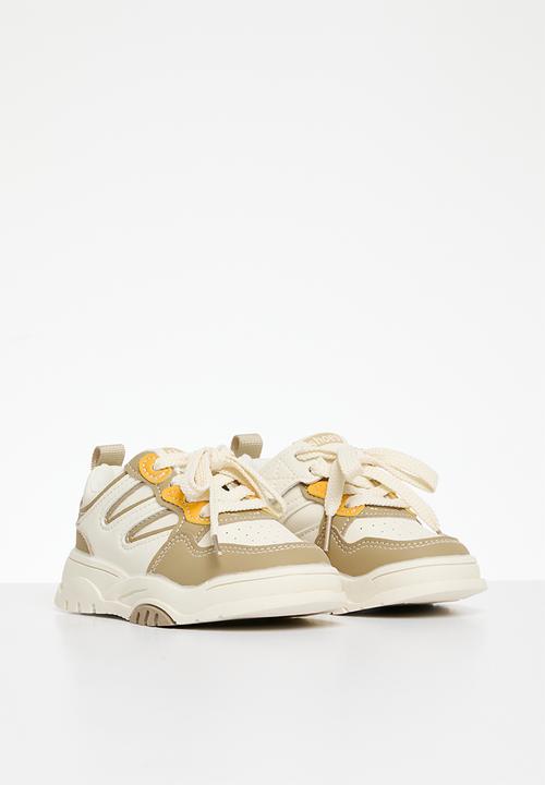 Pop Candy - Lace up sneakers - beige & white