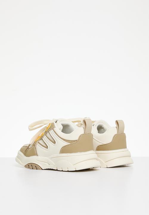Pop Candy - Lace up sneakers - beige & white
