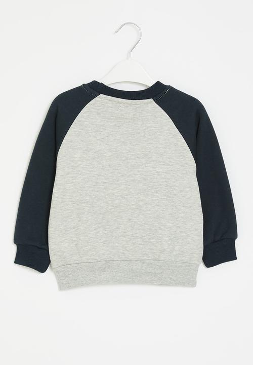 Pop Candy - Printed reglan sweat top - grey & navy