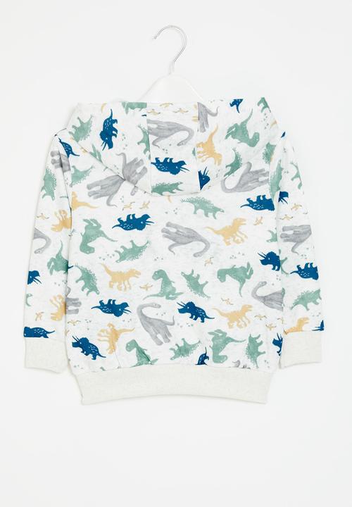 Pop Candy - Printed dinosaur zip thru hoodie - white multi