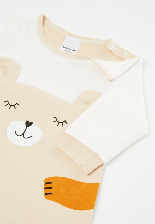 Pop Candy - Colourblock baby grow - khaki & white