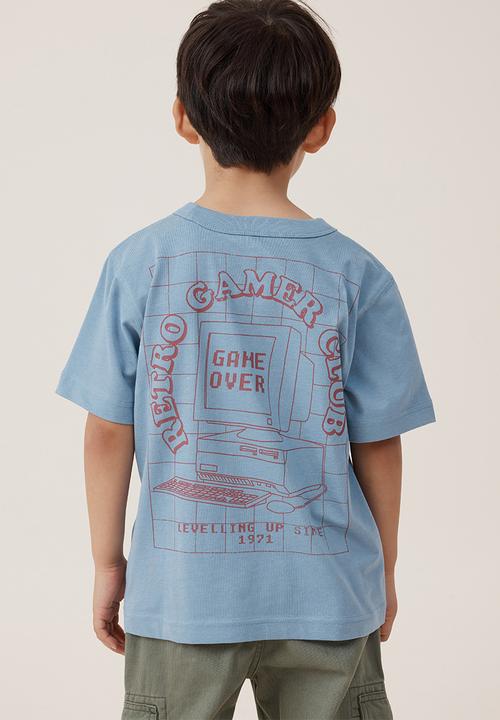 Cotton On - Jonny short sleeve print tee - dusty blue/retro gamer club
