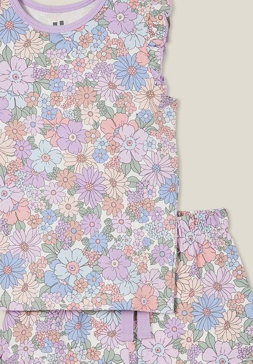 Cotton On - Stacey short sleeve flutter pyjama set - vanilla/ditsy claire floral