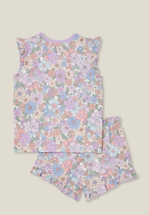 Cotton On - Stacey short sleeve flutter pyjama set - vanilla/ditsy claire floral