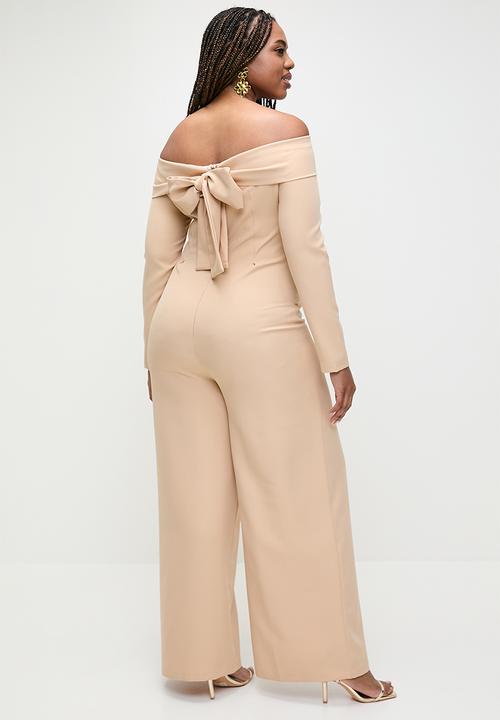 MILLA - Bardot tieback wide leg jumpsuit - neutral