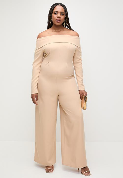 MILLA - Bardot tieback wide leg jumpsuit - neutral