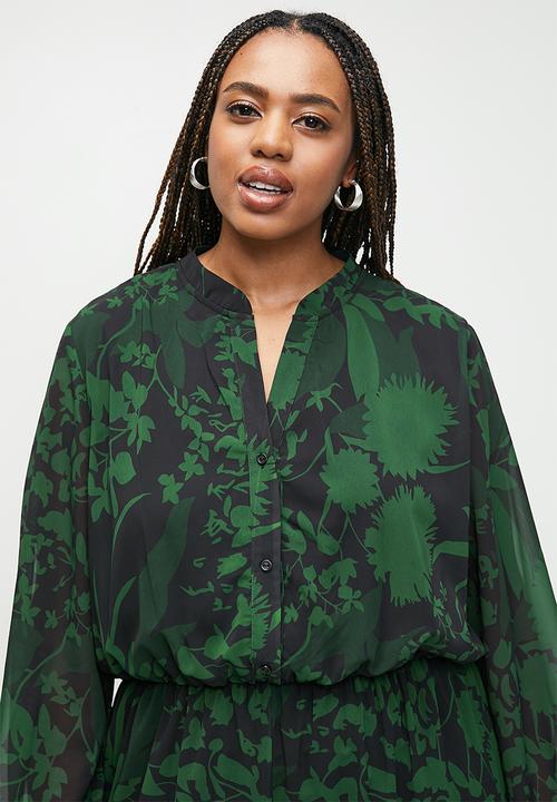 edit - Plus balloon sleeve wideleg printed jumpsuit - midnight garden floral