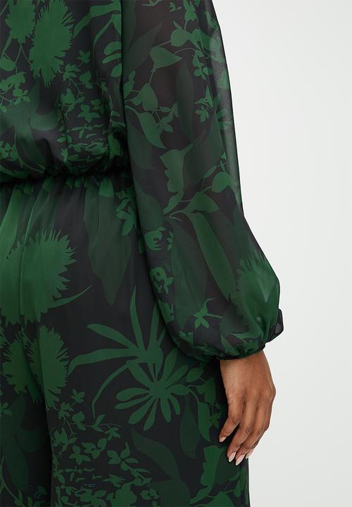 edit - Plus balloon sleeve wideleg printed jumpsuit - midnight garden floral